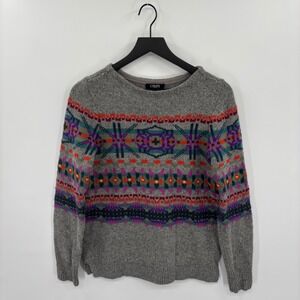 Chaps Denim Womens Fair Isle Sweater Medium Grey Cotton Blend Knit Pullover Cozy